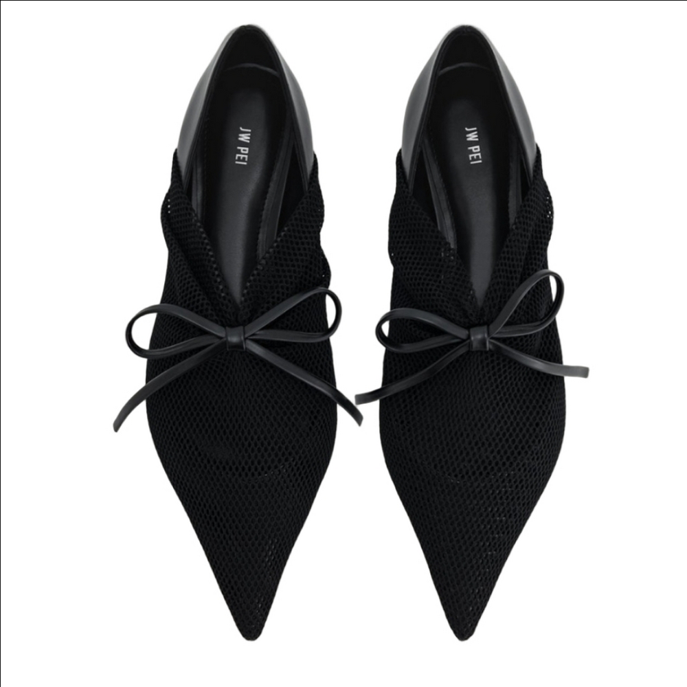 JW PEI Reilly Fishnet Bow Ballerina Flats Size 6 New - Picture 2 of 10
